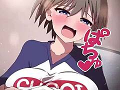 Uzaki's fast sloppy titfuck squeezes cum out
