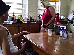 Tall lactating Brazilian milf Tiffany Montavani chokes on cock, drinks piss, gets dominated and fucked hard