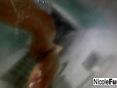 Nicole Aniston fingers big tits pussy in steamy shower orgasm