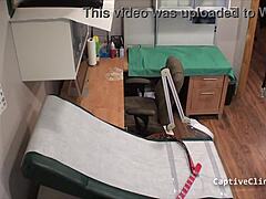 maria spreads small tits in latex gloves for screaming orgasm backstage