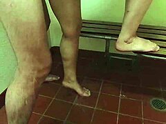 wife risks sneaky public shower fuck. caught bathing curves exposed