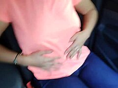 exposing huge natural tits bouncing in moving car public outdoor