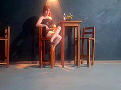 redhead cutie in miniskirt gets so horny she bangs the waiter right there in the restaurant