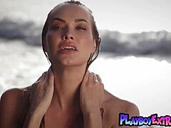 I can't stop staring at Jasmin Furry's wet pussy dripping as she strips naked on the beach