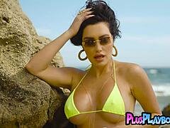 CJ Sparxx Latina Milf Model Poses Hot in Outdoor Bikini Strip