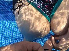 spot a stranger with huge ass shaking masturbating poolside swap her plastic DILDO for real cock ROUGH DOGGY cum covered