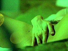 Puffy-nippled milf rubs pussy wildly!