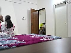 wife gives blowjob fucks hard as maid cleans nearby 👅🔥