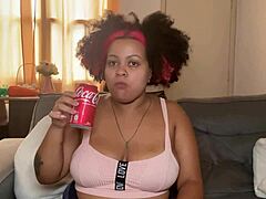 chubby latina babe drinks coke then burps loud and farts her big ass out