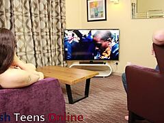 oily british 19yo goth emo girl handjobs her older boyfriend on couch till cum