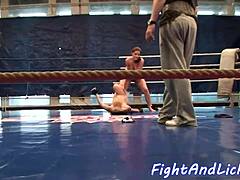 watch these european dykes wrestle on the floor then dive into wet pussies!