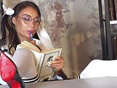 omg nerd monika fox crams banana in pierced pussy for prolapse squirt homework fun!