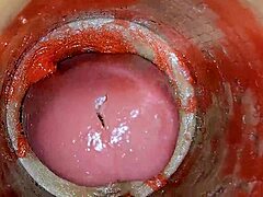 Camera inside oiled tight pussy films huge cock creampie close-up asmr