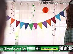 Birthday girl eats pussy cock and cums on stepdad stepsis