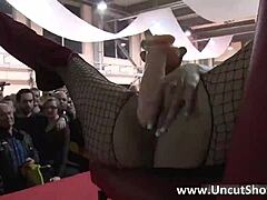 filthy blonde slut strips outdoors rubbing pussy in public