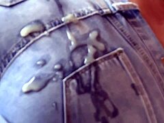 Stepmom's jeans ass takes massive cumshot from two angles