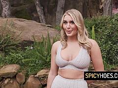 Heart races watching thick curvy blonde Ella Reese ride monster cock desperately her big tits bounce wildly