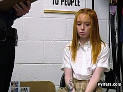 balls deep pounding fiery redhead teen suspect in office