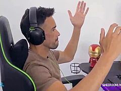 Cute Latina Big Tits Blonde and Muscular Guy Turn Gamer Boy's FFM 3some Fantasy into Sloppy Deepthroat Doggystyle Reality