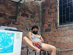 hey, my slutty neighbor flashes her pussy under that dress in the yard