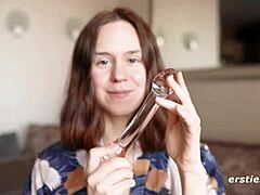 WOW ANCA'S SHAVED PUSSY POUNDED INTENSELY WITH DILDO BENT OVER!