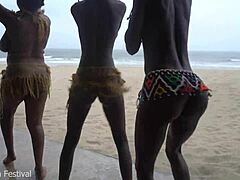 Wow! Ebony tribe witches shake big tits in rain dance!