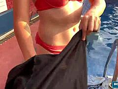 wanna watch this cute pigtail babe ride mark pirson's monster cock poolside?