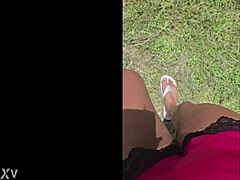 Tall Fetish Goddess Stomps Tiny Things Outdoors