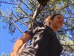 hey wanna see this horny brunette orgasm peeing in pink thong outside?