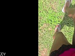 Tall Fetish Goddess Stomps Tiny Things Outdoors