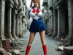 sailor moon beats the bad guys in epic cartoon battle, no ai or live action