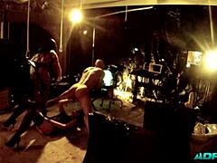 two cocks two pussies and a strap-on pounding in the dungeon 😈🔥💦