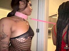 Petite lesbians lick juicy clits then strap doggystyle