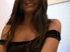 Jenny Welch Gulps Cock Cum in Sexy Black Fishnet Pantyhose!