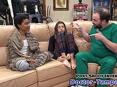 dr tampa straps aria nicole in latex gloves for intense backstage pussy spreading procedure