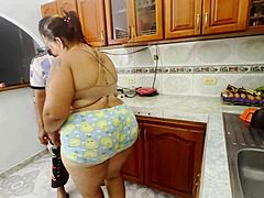latina viral escandalo gets fucked hard doggystyle bent over in kitchen big ass tits squirting cumshot