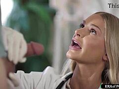 busty blonde doctor in lingerie why not suck and deepthroat that huge patient cock?
