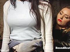 big ass lesbian slave bent over!! takes mistress strapon deep in pussy