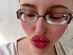 Huge Russian Blonde in Glasses and Lipstick