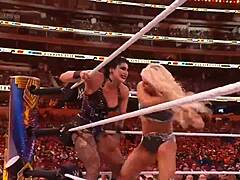 their clothes rip apart in savage wrestling fury