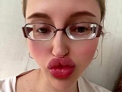 Huge Russian Blonde in Glasses and Lipstick
