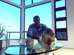 a beautiful girl with small tits rode a strong man hard on the boat