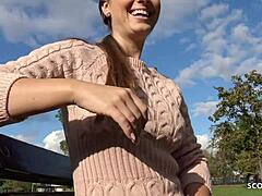 Czech 18+ Jennifer Negotiates Street Fuck for Cash in Leggings Pickup Casting