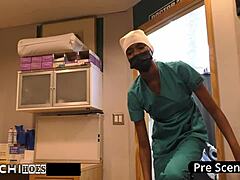 Night shift nurse jewel masturbates shaved pussy with dildo to orgasm