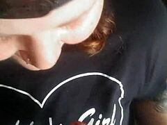 girl sees flashed cock and drops to suck it deep in garage