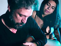 pretty young teen sucks mature pussy in sensual footjob casting interview