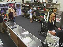 what if a naughty shaved pussy beauty fucks doggystyle for cash in shop?