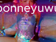 bonneyuwu at 11:59 skirt up small tits out dildo fuckin her tight pussy on videocall