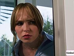 Lesbian babysitter roughly licks pussy and slaps boss tits hard