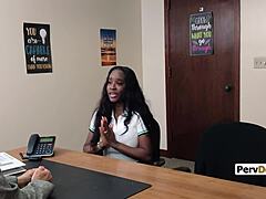 whoa my ebony stepmom's hot interracial mmf threesome at office desk 🔥💦